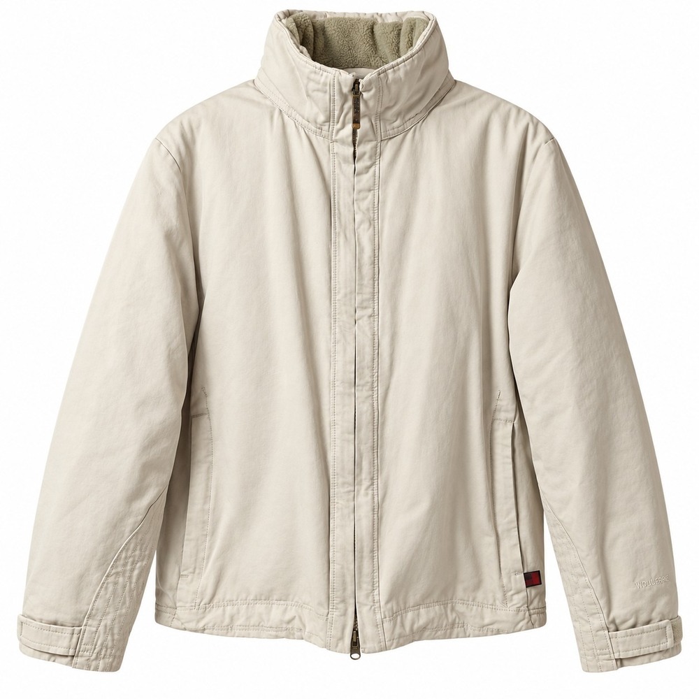 WOOLRICH Fleece Lined Full-Zip Waxed Canvas Chore Jacket Women Sz XL British Tan